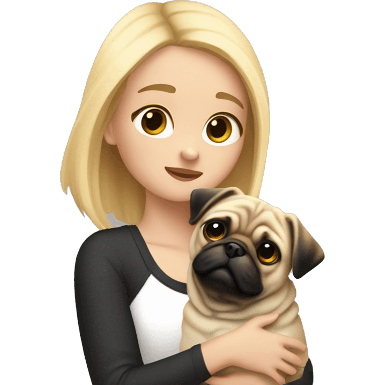 Girl with black gradient to blonde hair going vertically petting her pug emoji