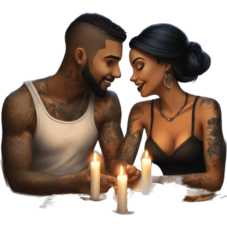 romantic candle light dinner for beautiful tattooed couple emoji