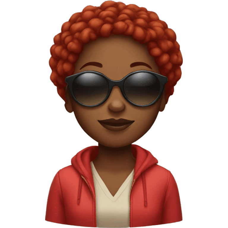 Black girl with sunglasses and red hair emoji