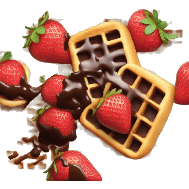 Cut up strawberries and chocolate sauce on Belgian waffle emoji