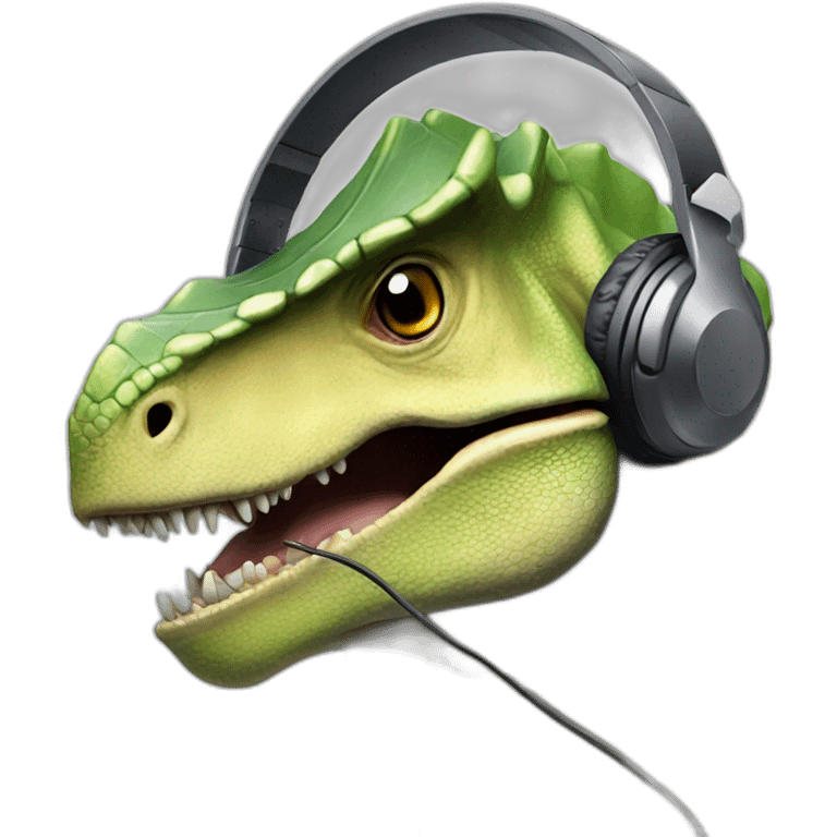 techsupport dinosaur in headphones with micro emoji