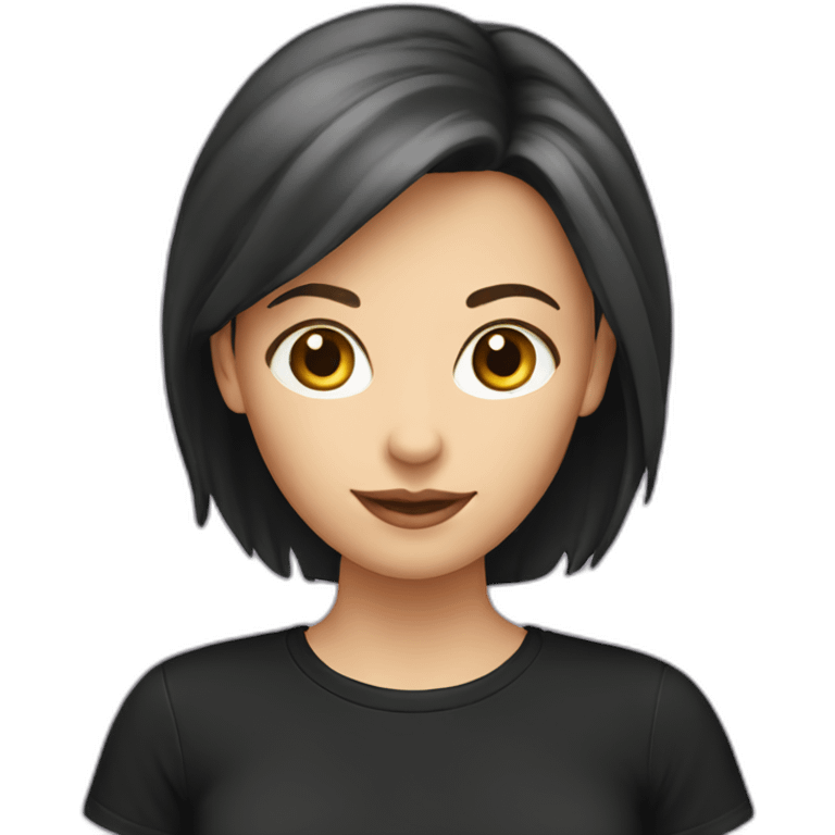 caucasian female, black tshirt emoji