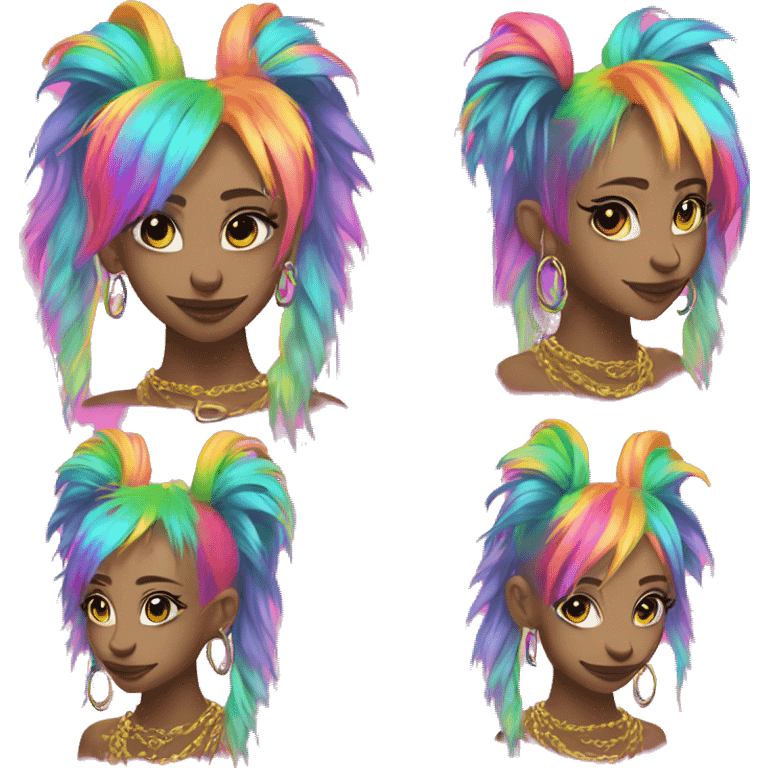 Punk Chinese crested neon rainbow hair gold chain piercings tattoos ear piercings emoji