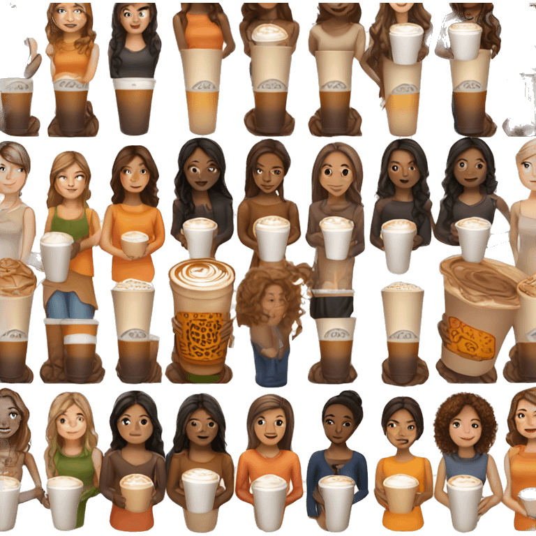 brown straight hair, light-skinned black woman, and brown eyes woman drinking a pumpkin spice latte  emoji