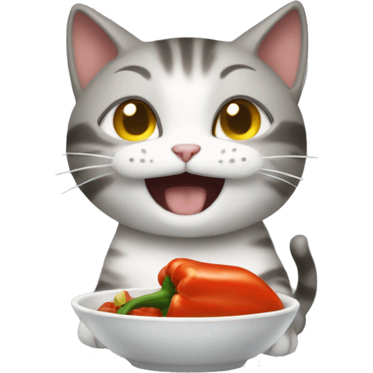 Cat happily eating pepper emoji