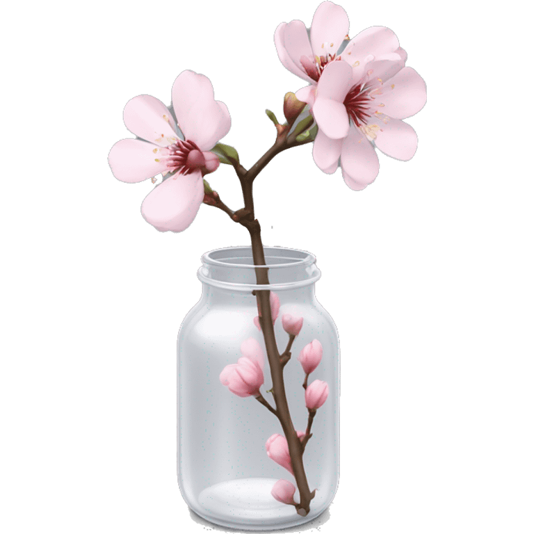 Realistic big sakura flower stem in a transparent jar vase emoji