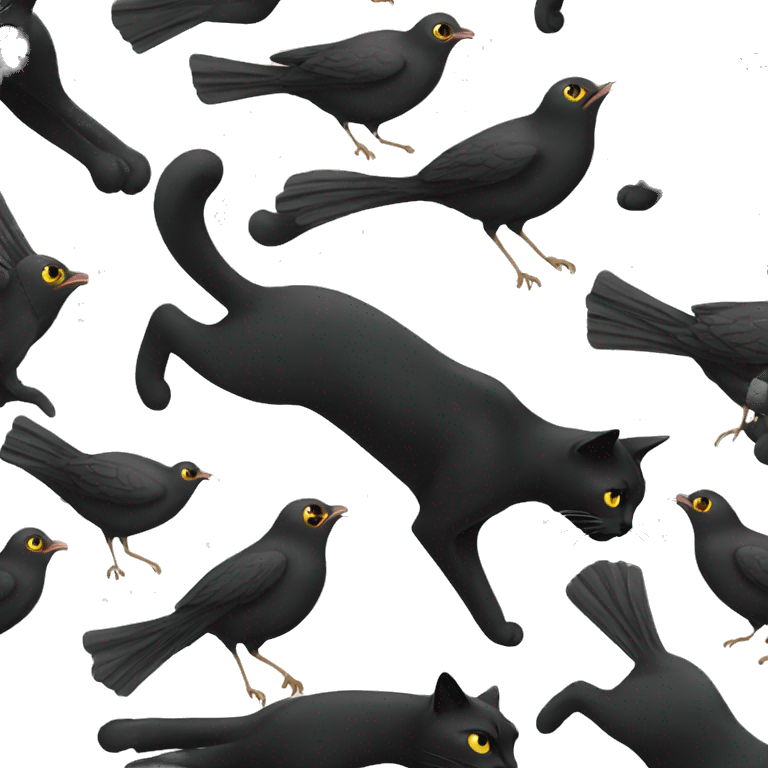 Black cat hunting birds emoji