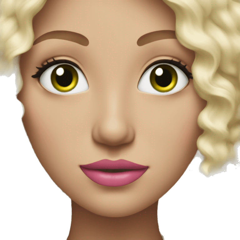 White woman with green eyes, pink lips, blond curly hair emoji