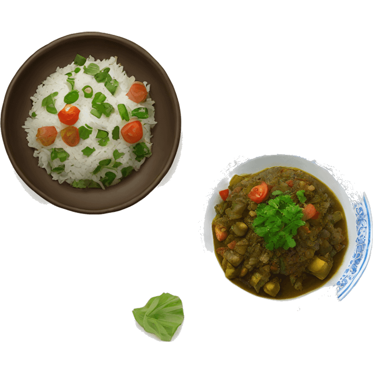 Ghormeh sabzi stew with rice and shirazi salad next to it emoji