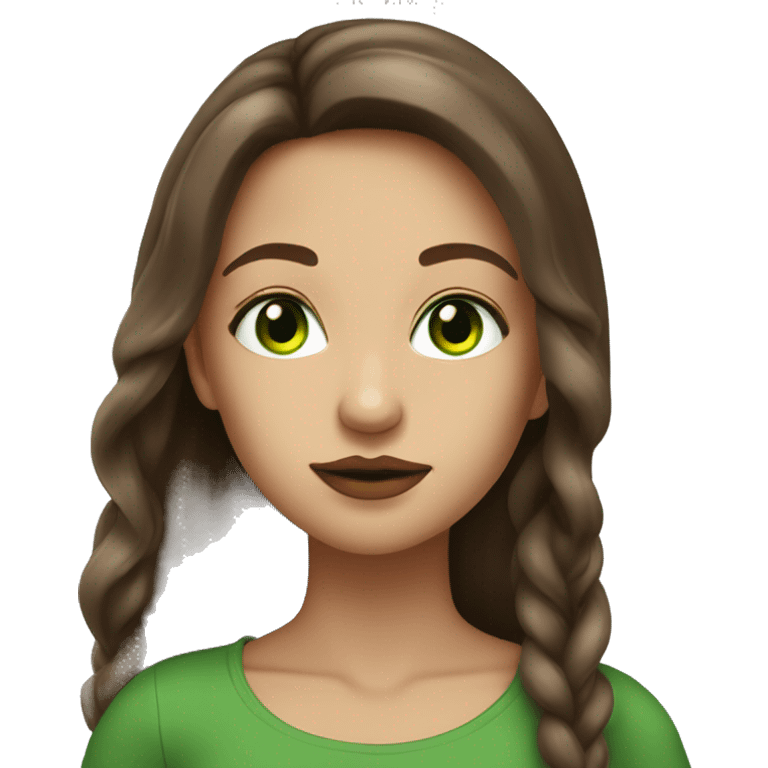 Strong green eyed girl with glossy lips and long brown hair emoji