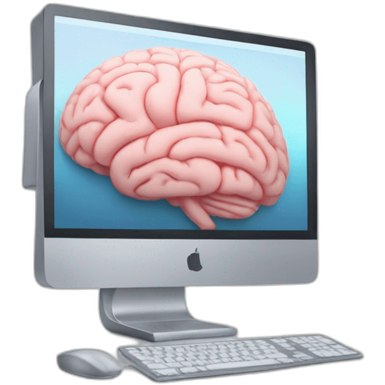 iMac with brain on screen emoji