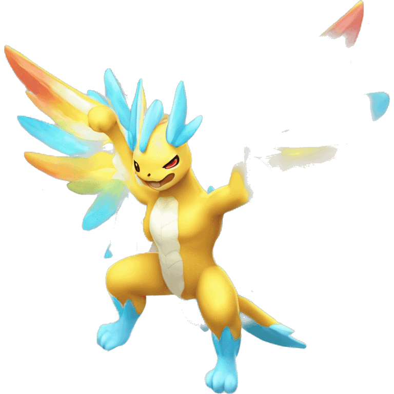 Celestial Godly Powerful Crystallic Colorful Vibrant Colors Flying Advanced Fakémon-Legendary-Pokémon-Creature Full Body emoji