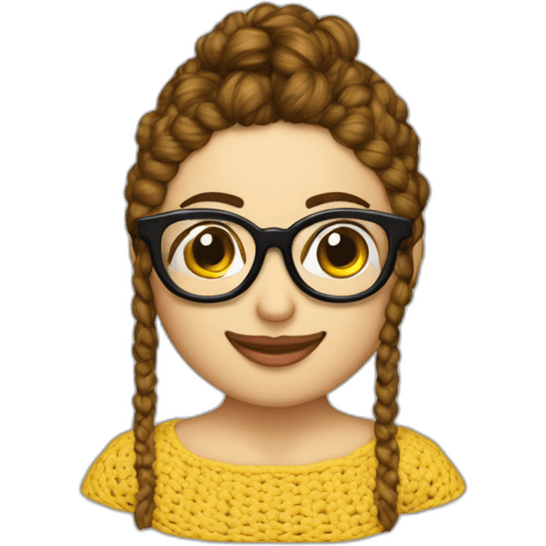 tejedora de crochet -  mamá con lentes cabello hasta el mentón con flequillo sonriente piel blanca emoji