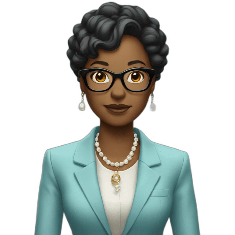 boss black woman, glasses, baby blue blazer, pearl necklace emoji