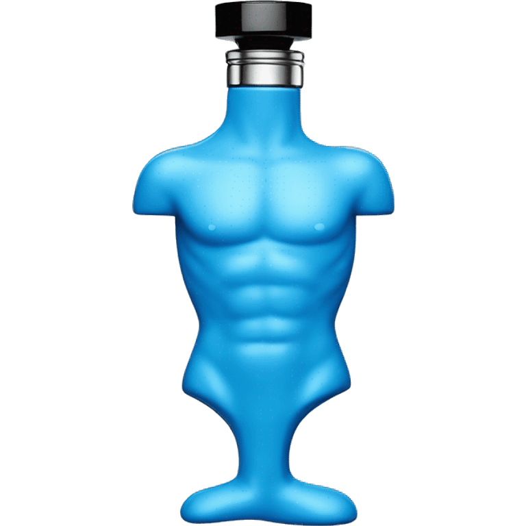 Le Male Perfume bottle in the shape of a blue man's body emoji