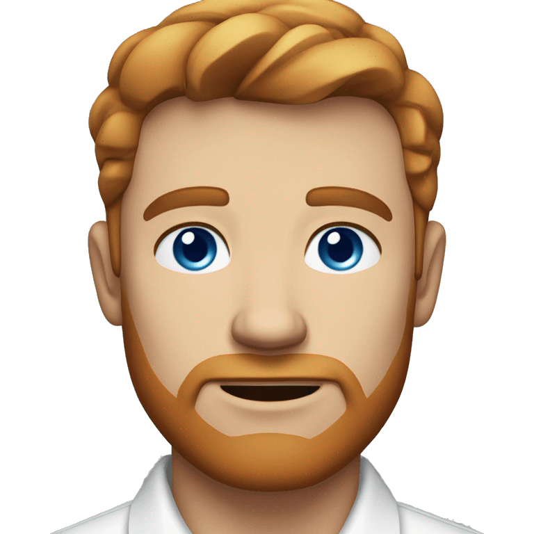 Portrait of an adult guy with brown-red hair, serious, light skin, brown stubble, blue eyes, wearing a white office shirt. emoji