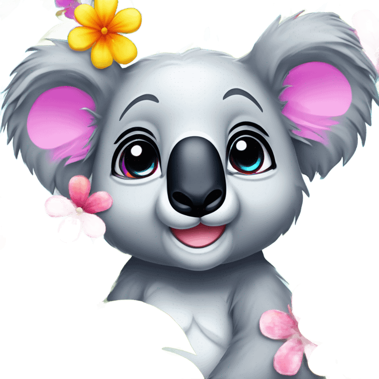 Lisa Frank koala bear with rainbow eyes with flowers emoji