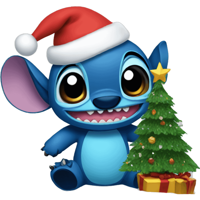 Stitch with a Christmas tree emoji