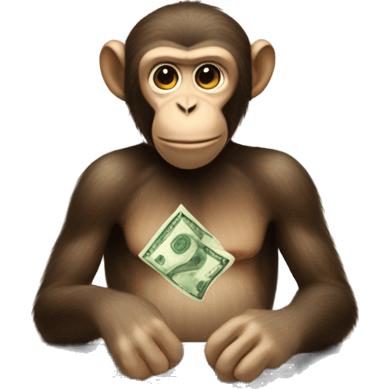 A monkey at a computer with a lot of money around him emoji