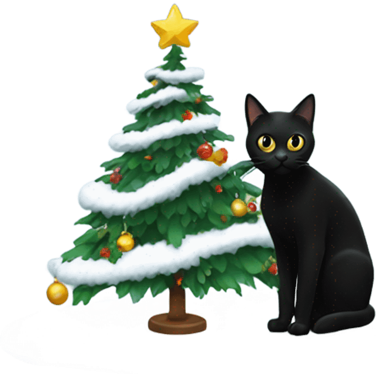 Black cat next to a white Christmas tree emoji