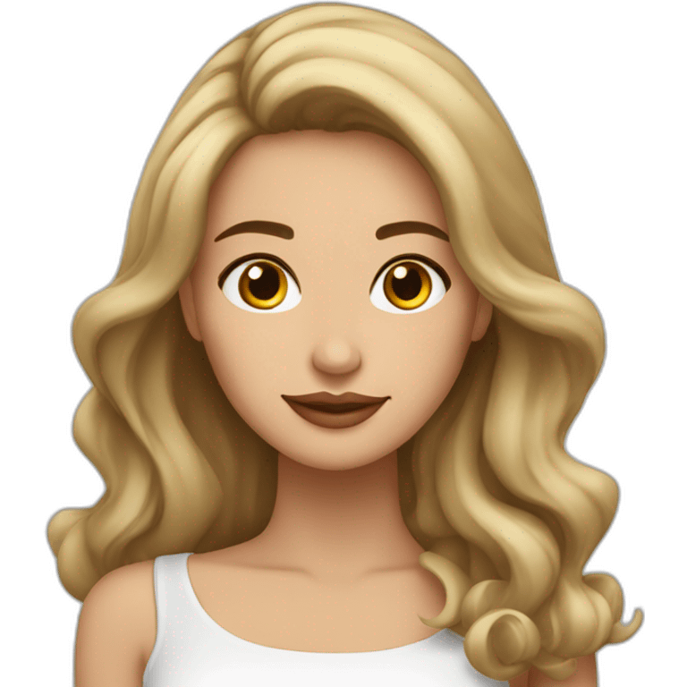 Mujer blanca cabello largo medio cafe rulos emoji