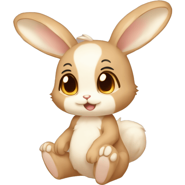 Cute, Shiny, Anthro, Sona, Brown, Normal-type-Ground-type Tan-Rabbit-Fakémon with Dark-Red eyes, beige ears, beige belly, beige paws, beige feet, full body emoji