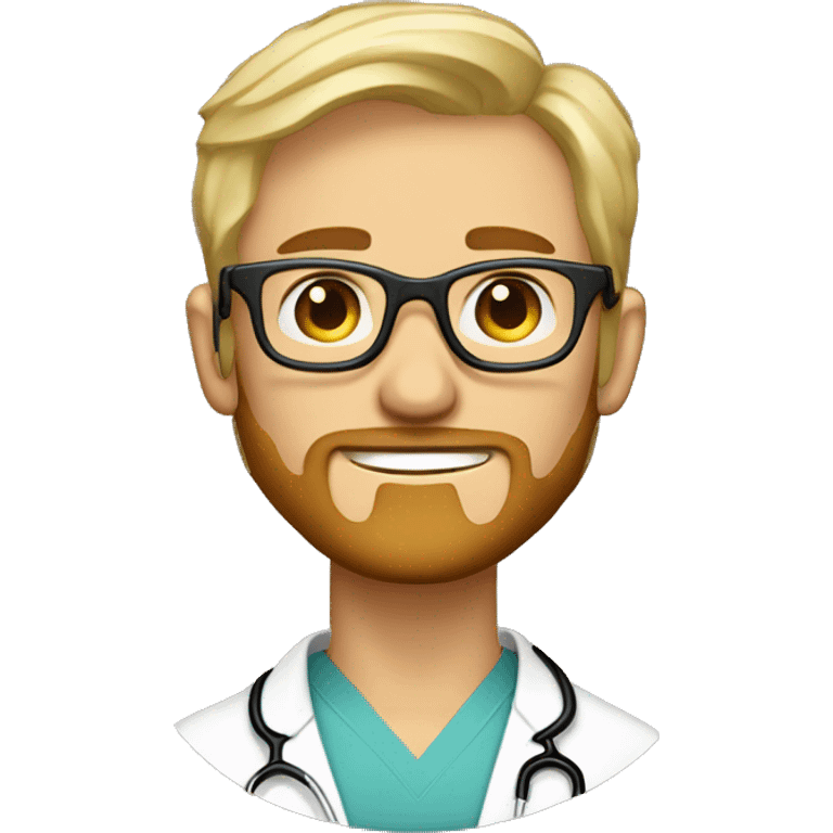 Blond male doctor and artist with round tortoiseshell glasses and short blond beard profile pic emoji