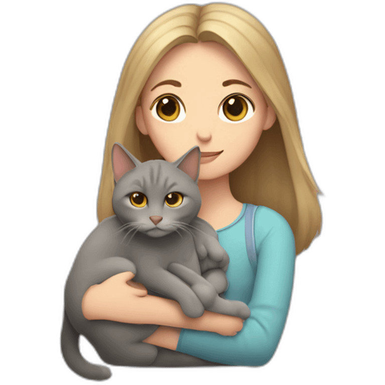 a gray-brown cat sits in the arms of a fair-haired girl emoji