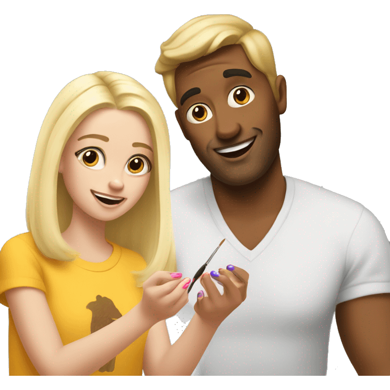 blonde daughter paints blonde dad's nails emoji