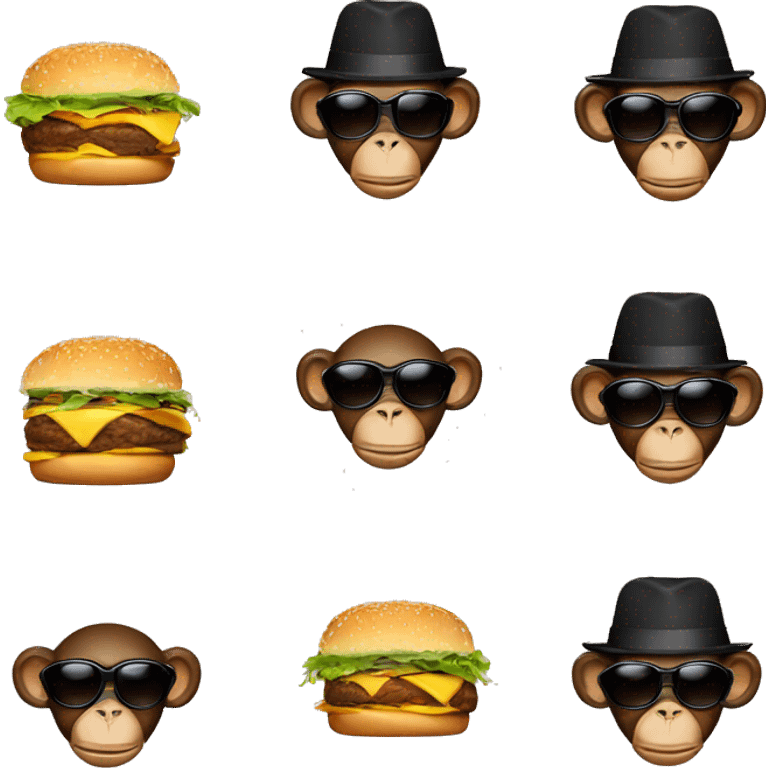 monkey with a burger, sunglasses and a hat emoji