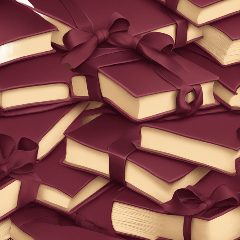 burgundy books stacked up and tied together by a burgundy bow emoji