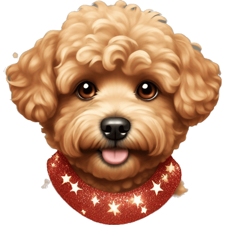 Red maltipoo with glitter garland around his neck emoji