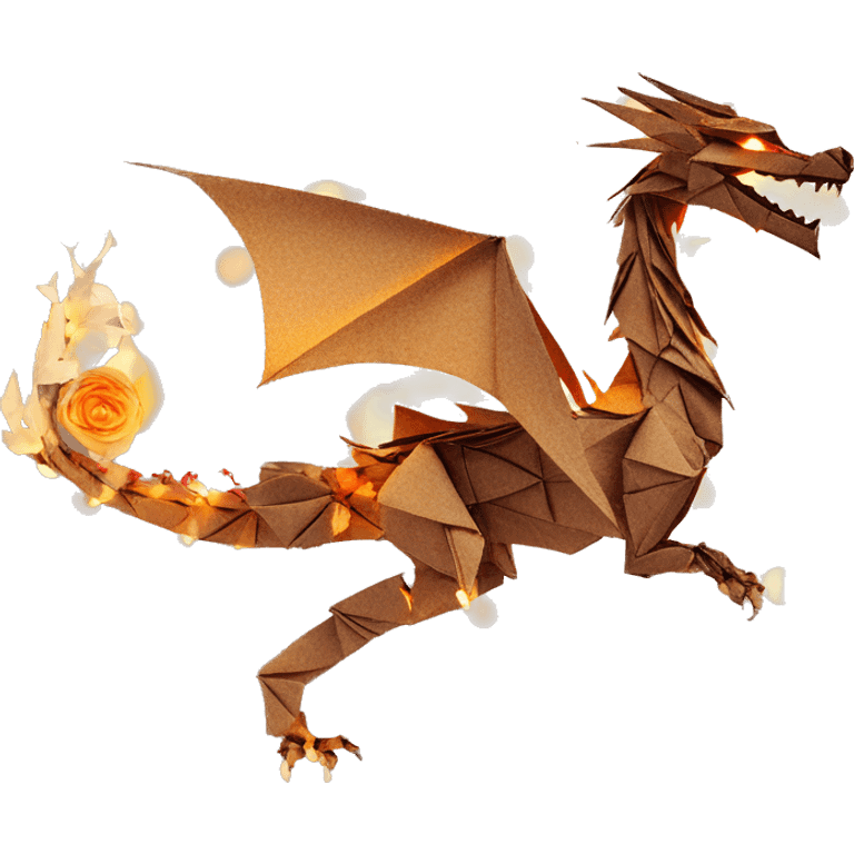 Charred flaming Beige Origami dragon made of newspapers on fire letters on fire burnt paper surrounded by fairy lights swirls covered in dried flowers bokeh floral flowers fire flames emoji