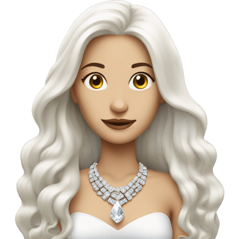 Woman with very long white hair wearing a diamond necklace  emoji