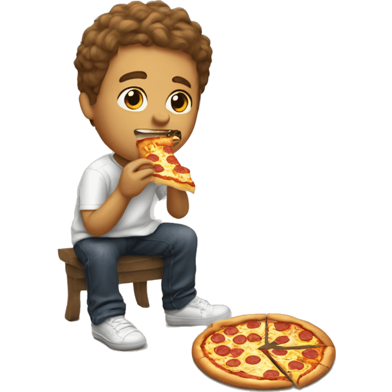 do a boy eating pizza while burninga shoe  emoji