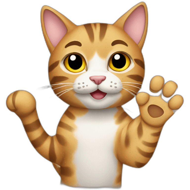 Tabby cat waving with its paw emoji