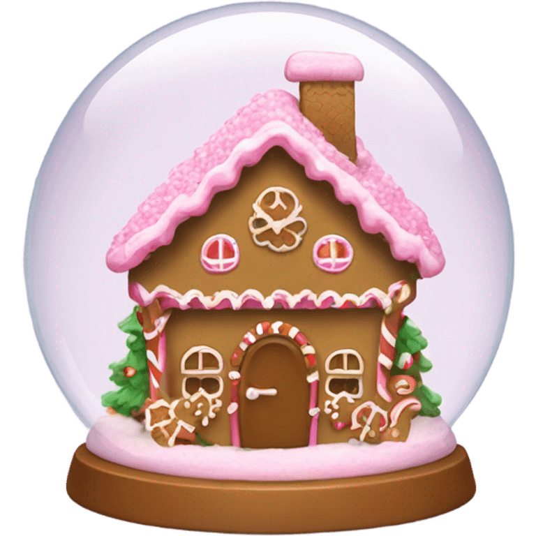 Pink snow globe with gingerbread house inside emoji