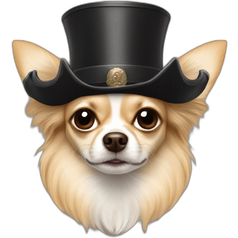 Long hair sand chihuahua with napoleon hat emoji