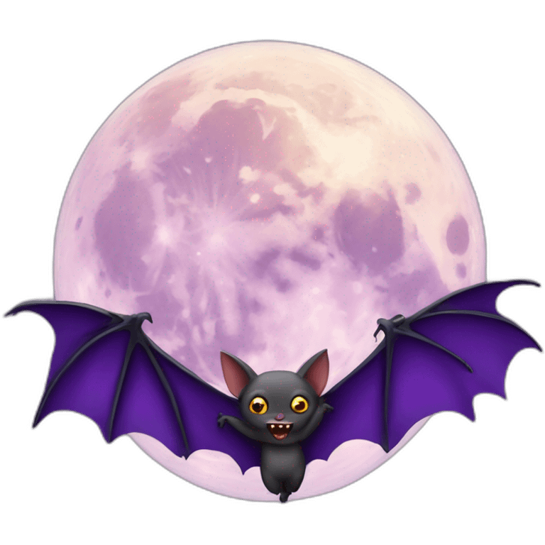 purple realistic full moon with vampire bat wings flying in front  emoji