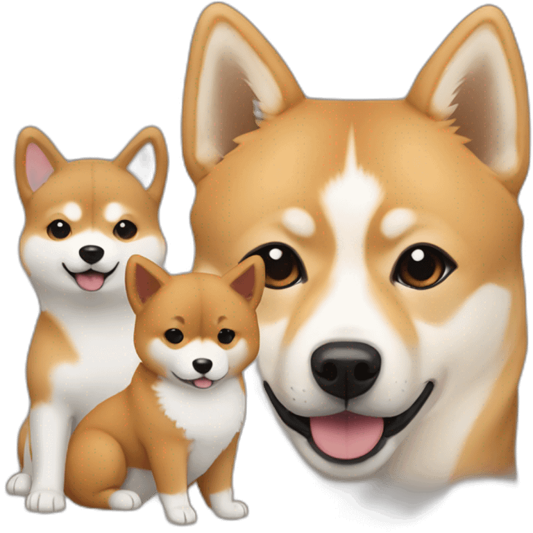 Cute and small Shiba and a big white Hokkaido dog and their mistress, a woman with brown and curly hair emoji