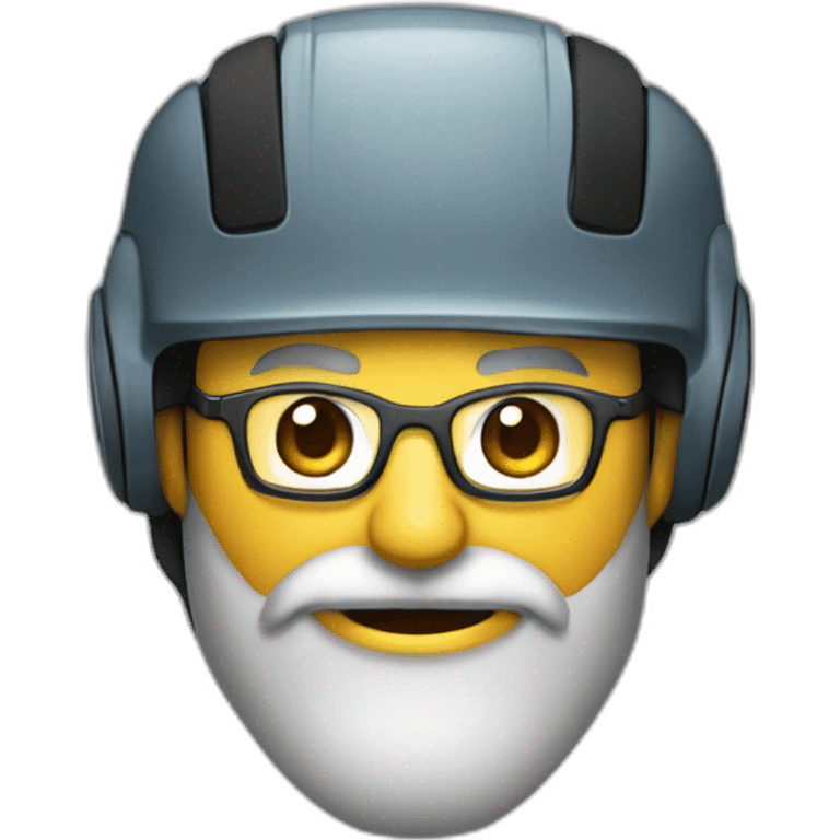 Un visage d’un homme châtain avec une barbe bien taillée des lunettes de vue, coiffé en arrière et un casque de gamer emoji