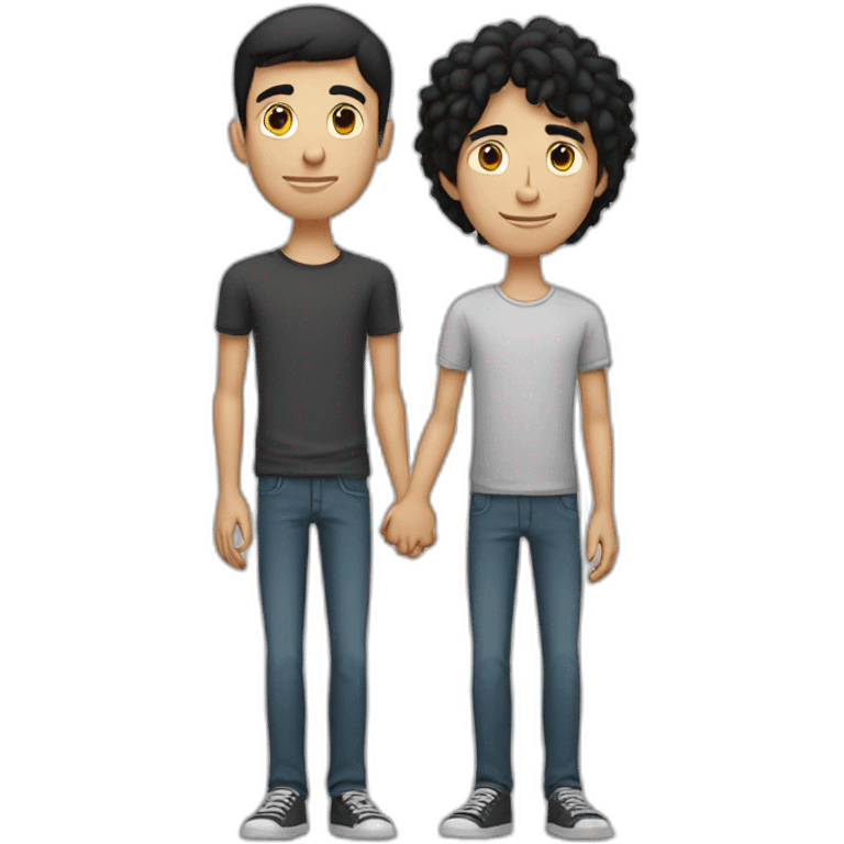 young skinny brunnet man holding hands with one young Caucasian black haired man emoji