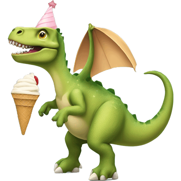 Skating dinosaur wearing a tutu and eating ice cream emoji