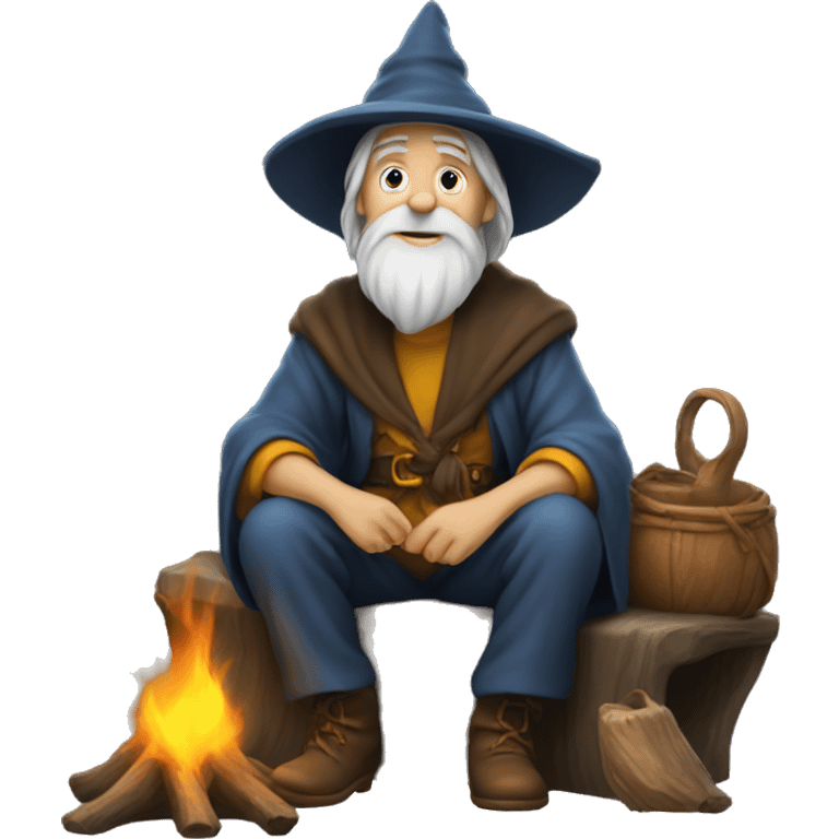 Wizard sitting at a campfie emoji