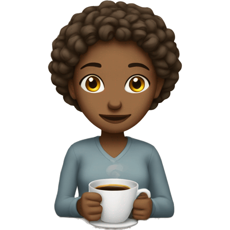 Girl cozy with coffee mug emoji