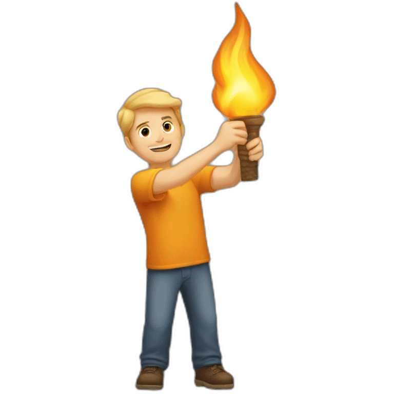 a white man raising torch or flame emoji