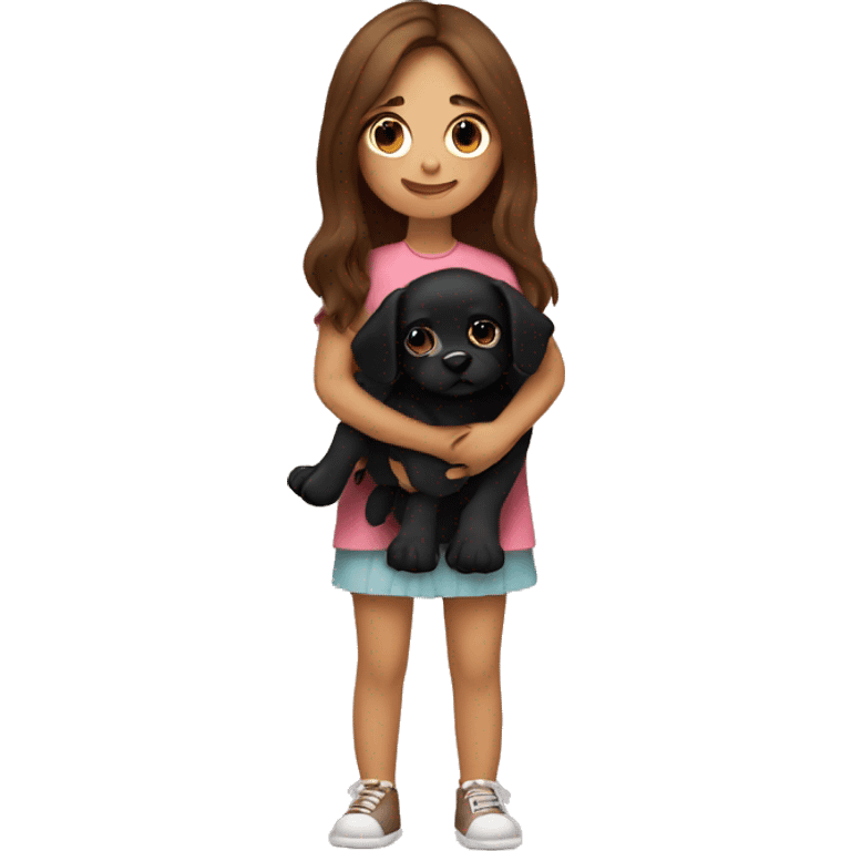 long brown hair girl cuddling a cute black dog emoji