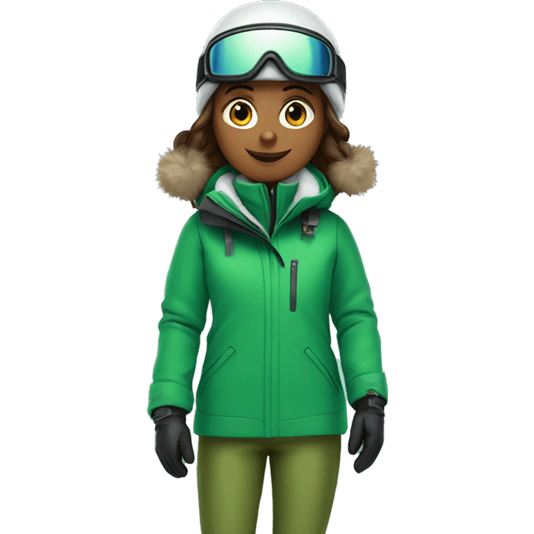 Girl snowboarding with green coat emoji