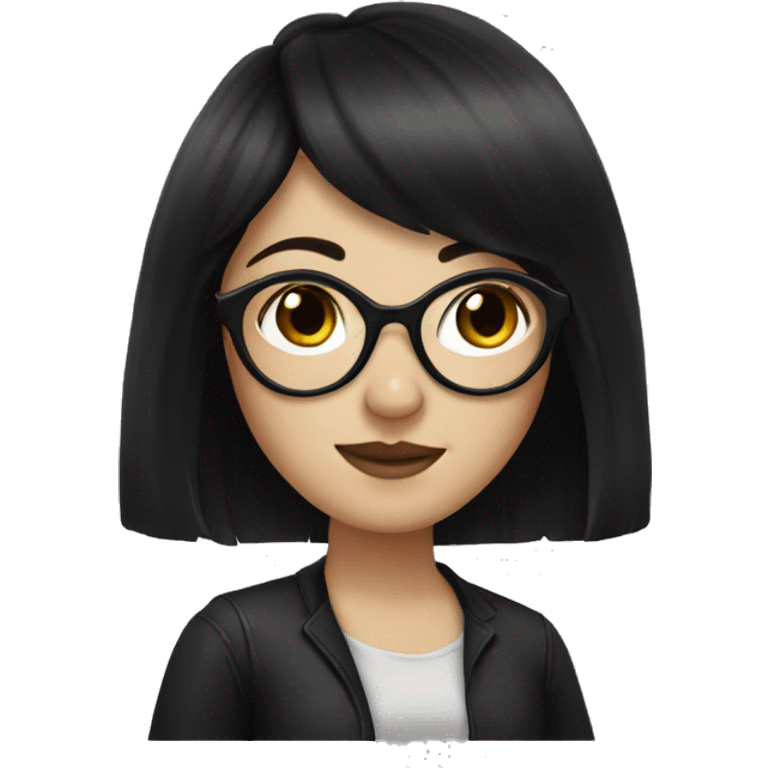 White girl with freckles, black hair with bangs, and black glassses  emoji