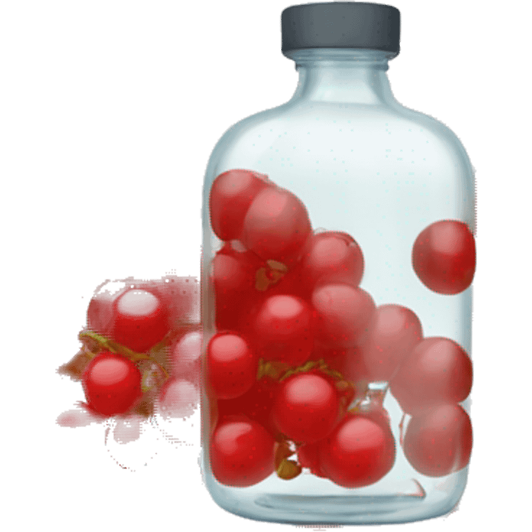 transparent bottle with red fluent, red currant emoji